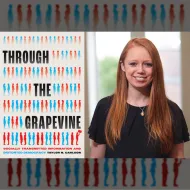 On the right, a cover of Through the Grapevine; on the right, a photo of Taylor Carlson
